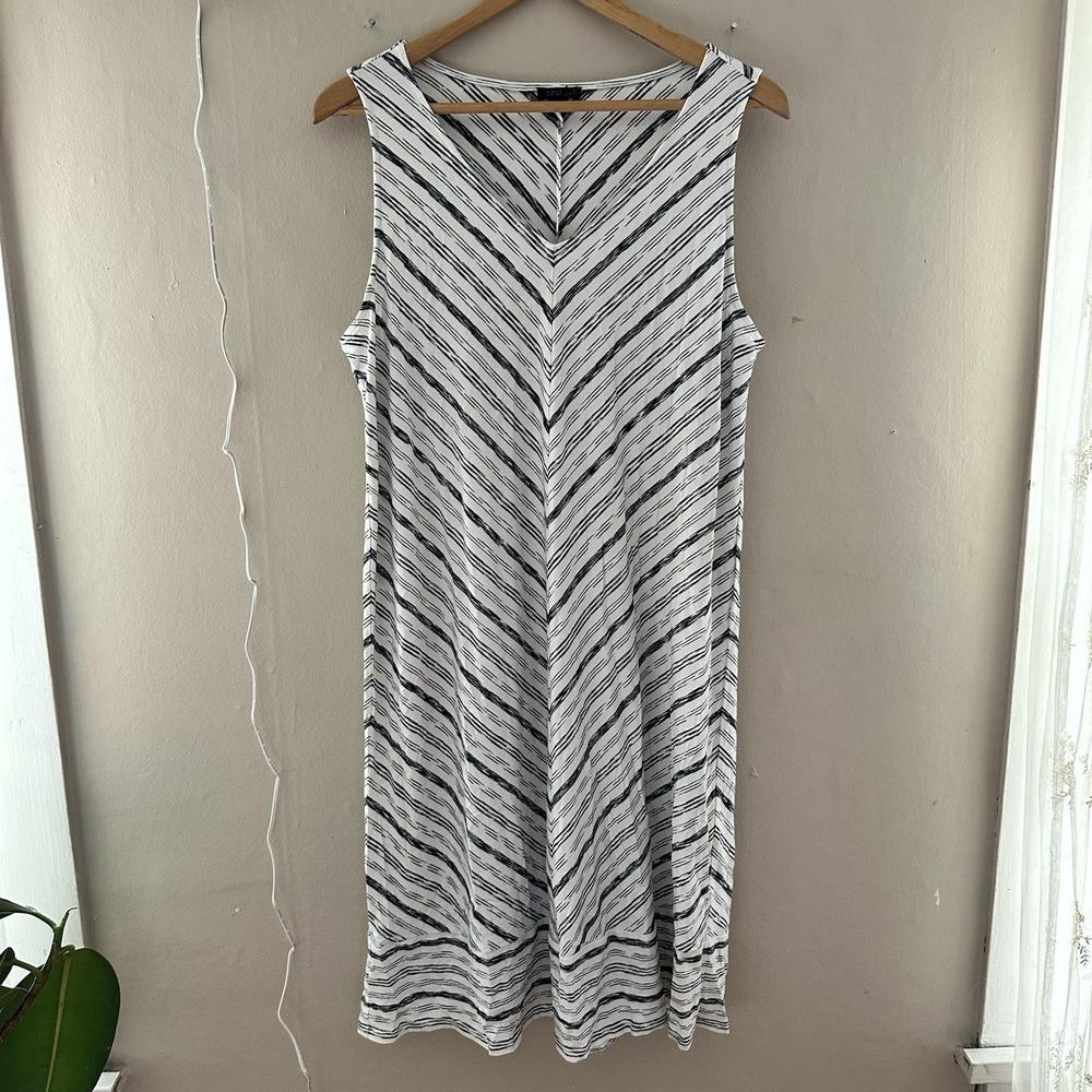 J Jill Womens Striped Sleeveless Dress Size L Black White Beachy Resort Stretch